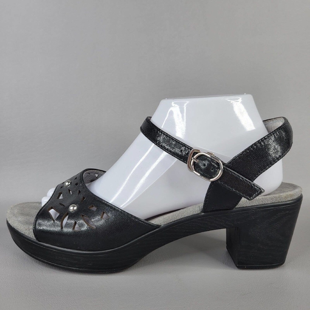 Alegria Womens Reese Uptown Sandal Studded Open Toe Heeled Leather Black Size 40